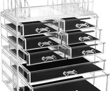_Cosmetic Organiser Makeup Box Clear Cosmetic Box with 8 Drawers and Black Inserts for Lipstick and Other Makeup and Jewellery - Clear