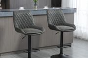 Retro Bar Stools Set of 2, Adjustable Kitchen Stool, Upholstered Bar Chairs with Back, Swivel Seat, Dark Grey