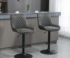 Retro Bar Stools Set of 2, Adjustable Kitchen Stool, Upholstered Bar Chairs with Back, Swivel Seat, Dark Grey