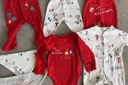 Brand new - Christmas unisex outfit bundle 3-6 months (2 sleepsuits, 2 tops, 2 bottoms, 1 vest and 2 bibs)
