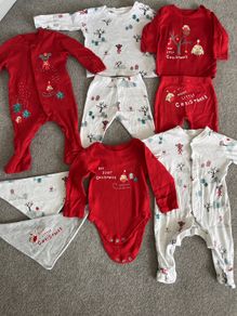 Brand new - Christmas unisex outfit bundle 3-6 months (2 sleepsuits, 2 tops, 2 bottoms, 1 vest and 2 bibs)