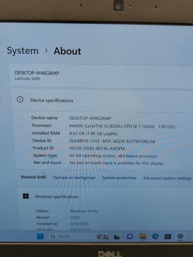 Dell Latitude 5490 14" Laptop Core i5-8350U 8GB RAM 256GB SSD Windows 11 Pro.