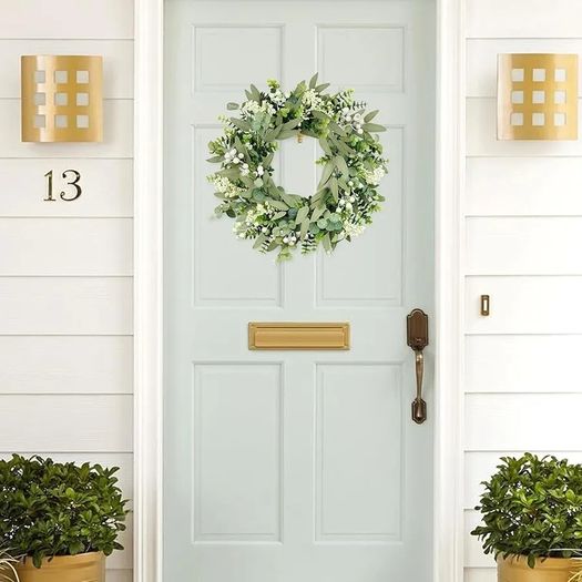 Wreath for Front Door, 50 cm/20 inch Spring Summer Green Wreath, Lifelike Artificial Small Door Wreath Decoration for Farmh