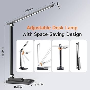 One Fire LED Desk Lamp,15 Modes LED Desk Light,500 Lumen LED Lamp,Dimmable Reading Lamp,Desk Lamps Office,Adjustable LED Table Lamp,Black Desk Lamps for Study Lamp,Reading Lamps for Bedside Table