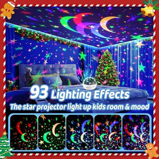 Sensory Star Projector Night Light for Babies & Kids, 93 Light Modes, Dimmable + Timer + Remote, 360 Rotation, Perfect Baby Girl & Boy Gift