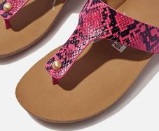 FitFlop iQushion Hot Pink Snakeskin Leather Toe-Post Sandals Studded - Size UK4