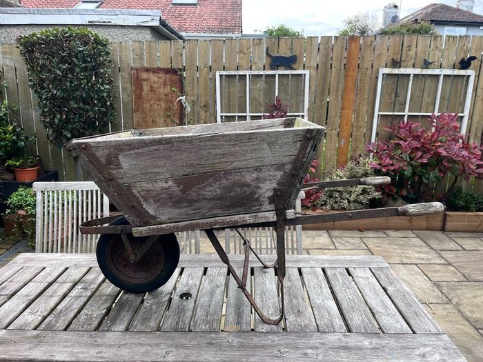 antique wheel barrow