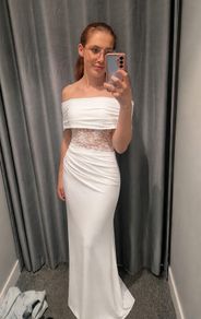 White Bardot-Neck Maxi Dress With Lace-Detailing