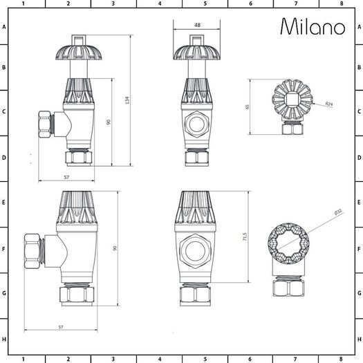 Milano Antique Chrome Thermostatic Angled Radiator Valves