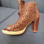 Brown Leather Laser-Cut Peep-Toe Ankle Boots Image 4