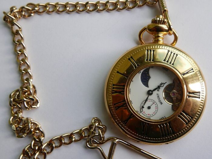 Mount Royal Half Hunter Gold Plated Sun and Moon Dial Pocket Watch (works perfectly)