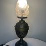 1920s French bronze/brass lamp with glass shade Image 2