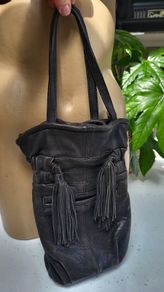 ZARA black supersoft leather tassle hand held bag