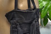 ZARA black supersoft leather tassle hand held bag