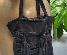 ZARA black supersoft leather tassle hand held bag