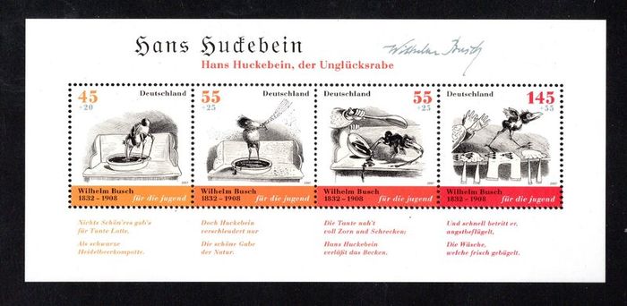 2007 Germany (Deutschland) The 175th Anniversary of the Birth of Wilhelm Busch Commemorative Stamps Miniature Sheet Mint Never Hinged (MNH)