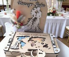 Unique Wooden Wedding Gift Set Personalised Card and Money Box Handmade
