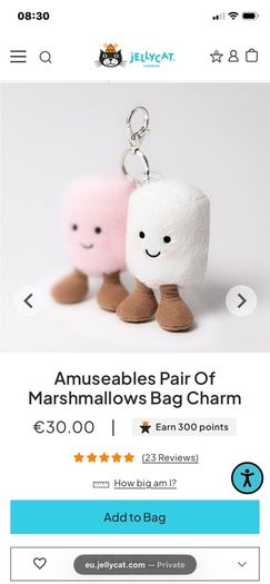 New JELLYCAT Amuseables Pair of Marshmallows Bag Charm