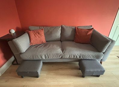 Grey Sofa & Armchair Set with Ottoman Footstools
