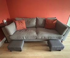 Grey Sofa & Armchair Set with Ottoman Footstools