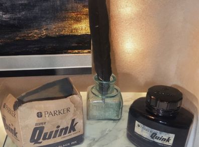 Rare 1918 Antique "Fields" Ink & Gum Set + Full Vintage Parker Quink