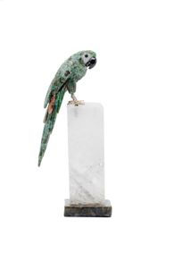 Handcrafted Serpentine Macaw Sculpture: Crystal Stone Bird Figurine