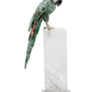 Handcrafted Serpentine Macaw Sculpture: Crystal Stone Bird Figurine