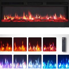 Wilton 50"/127cm Electric Fireplace, Wall Mounted, Recessed, Freestanding, Logs & Crystals Included 9 Colour Flame Effect, Media Wall Compatible, 900W - 1800W Heater, Remote