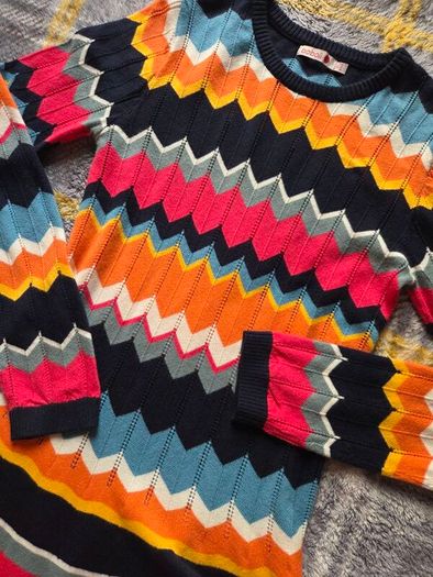 Boboli Chevron Zig-Zag & Striped Knit Dress
