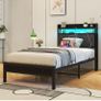 Single Bed Frame with LED Lights Storage Upholstered Headboard and Charging Station Image 7