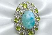 Larimar, Peridot &amp; White Zircon Halo Ring (11.24 Ct)