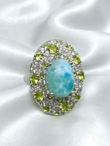 Larimar, Peridot & White Zircon Halo Ring (11.24 Ct)