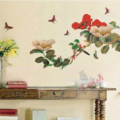 Peony Flower Tree and Butterfles Removable 3D Wall Stickers