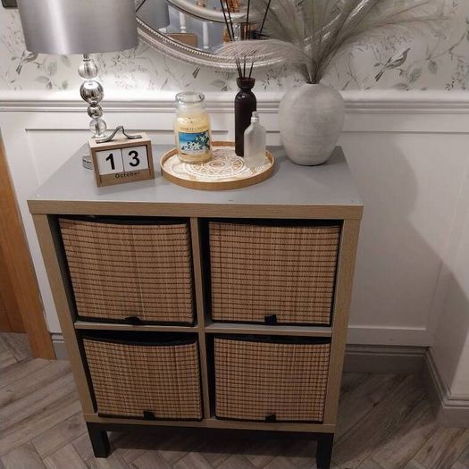 Ikea Kallax Unit, includes metal base frame and 4 bamboo inserts.
