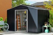 Metal Tool Shed with Sliding Doors and Ventilation Windows, 277 x 195 x 192 cm, Dark Gray