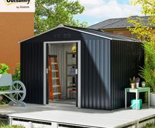 Metal Tool Shed with Sliding Doors and Ventilation Windows, 277 x 195 x 192 cm, Dark Gray