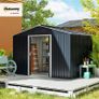 Metal Tool Shed with Sliding Doors and Ventilation Windows, 277 x 195 x 192 cm, Dark Gray Image 3