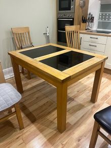 Solid Oak & Marble Extendable Table with 4 Chairs
