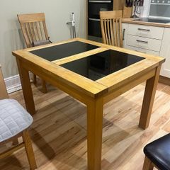 Solid Oak & Marble Extendable Table with 4 Chairs