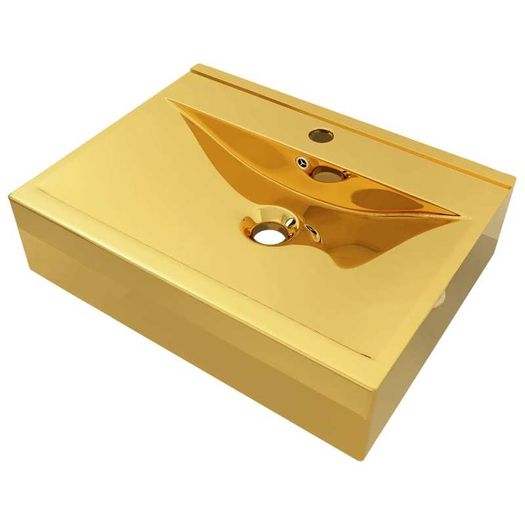 Wash Basin with Overflow 60x46x16 cm Ceramic Gold