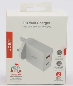 Joby USB Wall fast Charger White Dual Port 35W UK, EU, US adaptors included