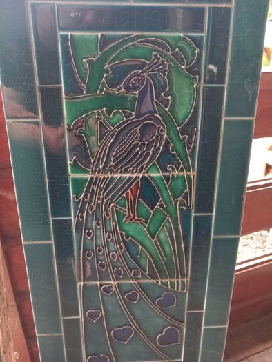 Pair of Art Nouveau antique tiled side panels for fireplace, extremely heavy, D18