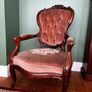 Pair of Vintage Carved Wood Button Back Armchairs Image 3