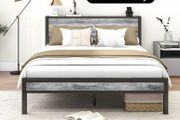 King Size Bed Frame with Wooden Storage Headboard, Metal Bed Frame King Size Bed Base/Mattress Foundation, Enhanced Support Noise Free, Black