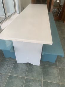 large heavy  table and benches cafe /pub