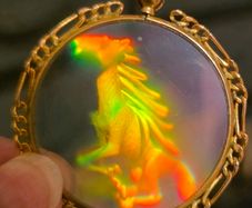 Vintage from the 70s gold Hologram Pendant of a rearing Horse