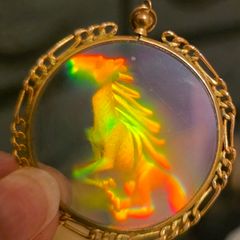 Vintage from the 70s gold Hologram Pendant of a rearing Horse