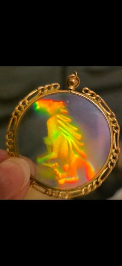 Vintage from the 70s gold Hologram Pendant of a rearing Horse