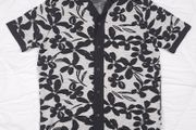 Marks &amp; Spencer Black Cream White Floral Pattern Button Up Cotton Shirt Mens Size L