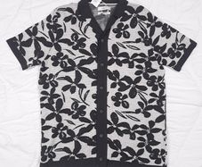 Marks & Spencer Black Cream White Floral Pattern Button Up Cotton Shirt Mens Size L